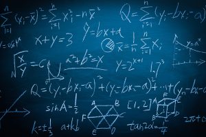 Difficult math formulas on a chalkboard